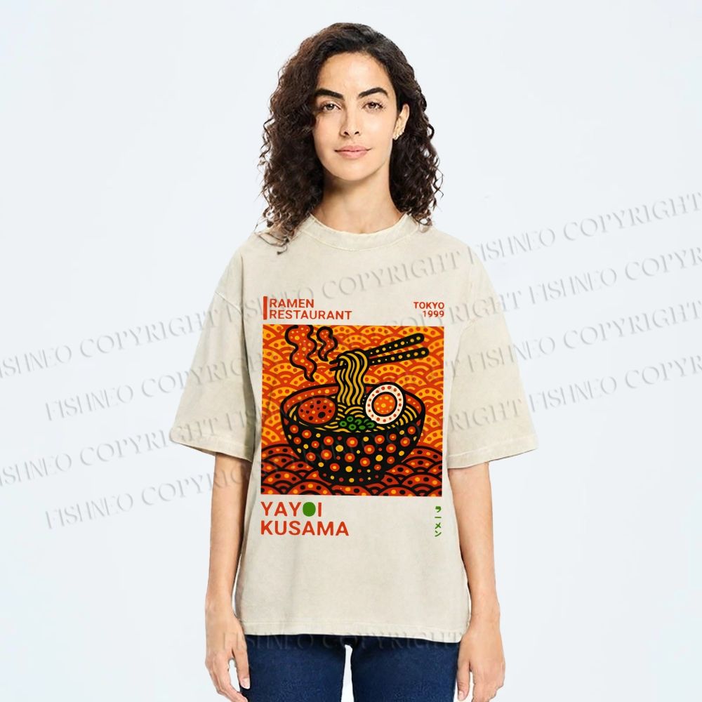 Unisex Yayoi Kusama Ramen Printed Washed Tee