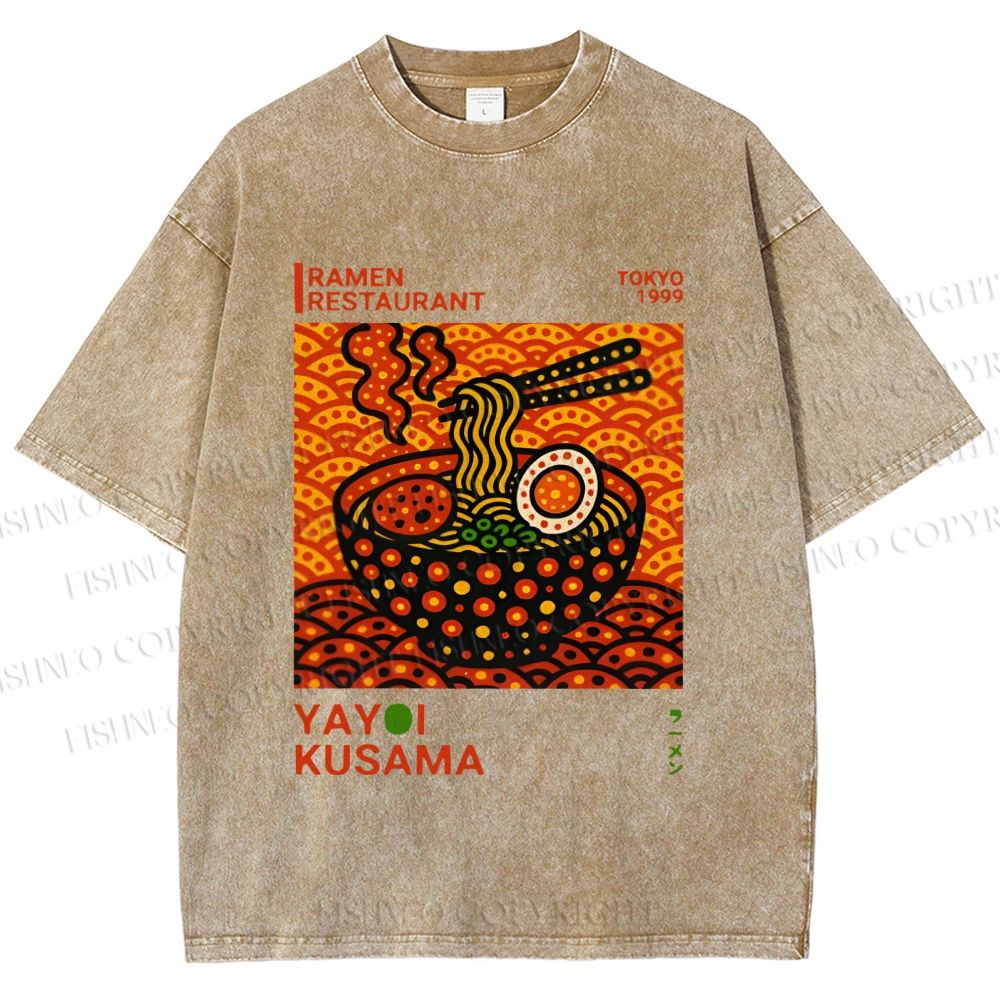 Unisex Yayoi Kusama Ramen Printed Washed Tee