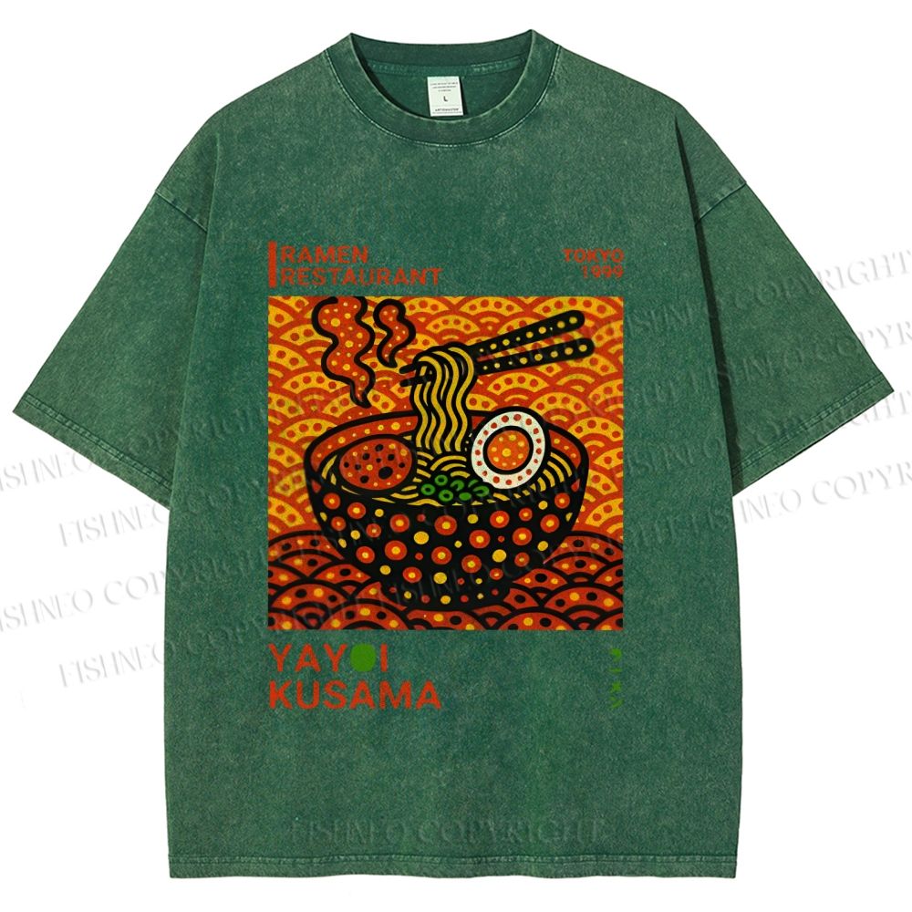 Unisex Yayoi Kusama Ramen Printed Washed Tee