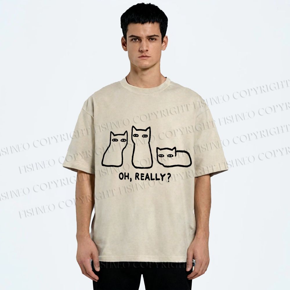 Unisex Cats Really Printed Washed Tee