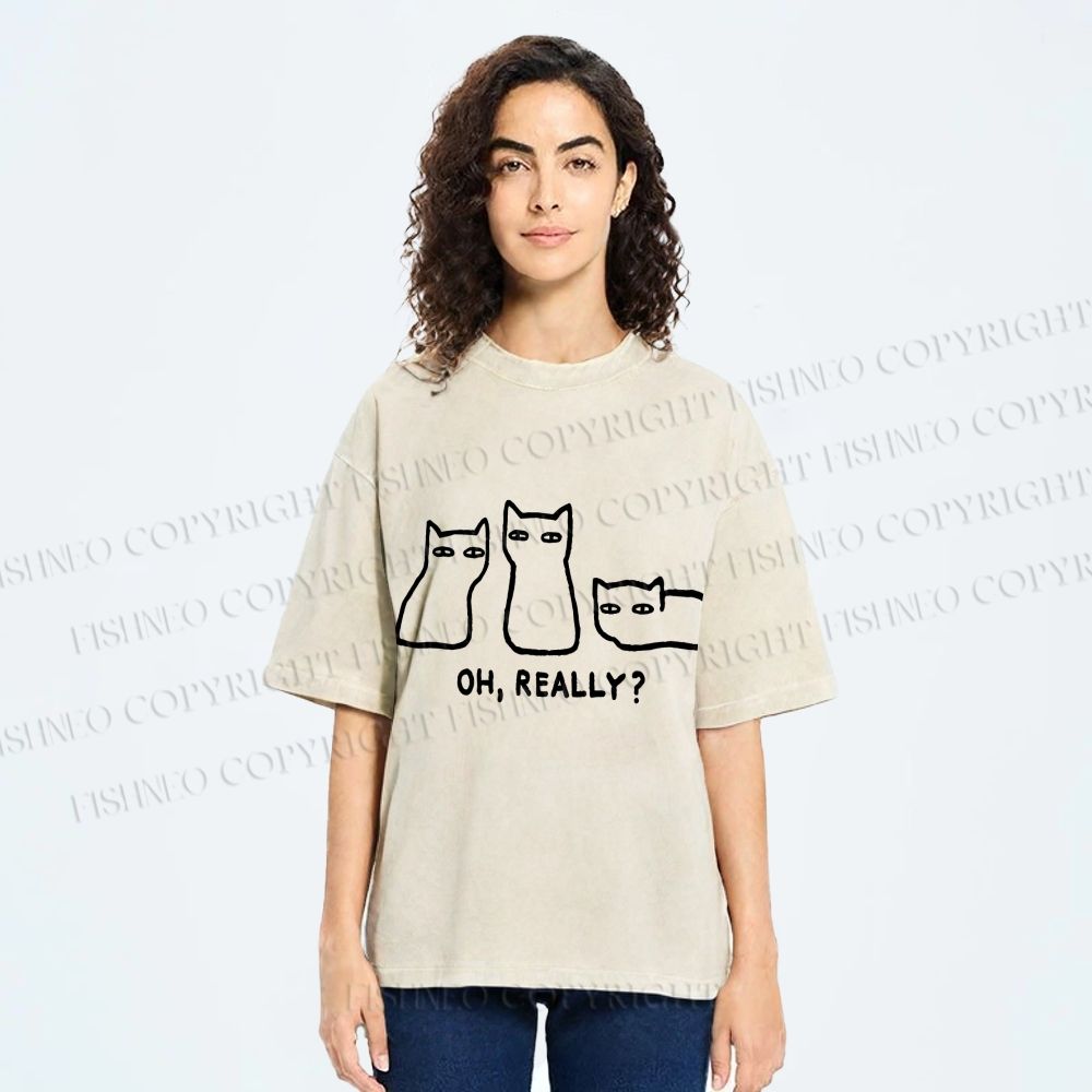 Unisex Cats Really Printed Washed Tee