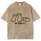 Unisex Cats Really Printed Washed Tee
