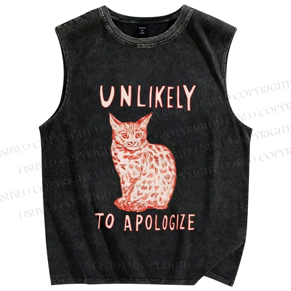 Unisex Unlikely to Apologize Cat Printed Washed Tank Top