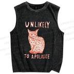 Unisex Unlikely to Apologize Cat Printed Washed Tank Top