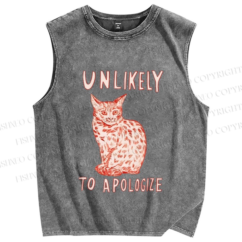 Unisex Unlikely to Apologize Cat Printed Washed Tank Top