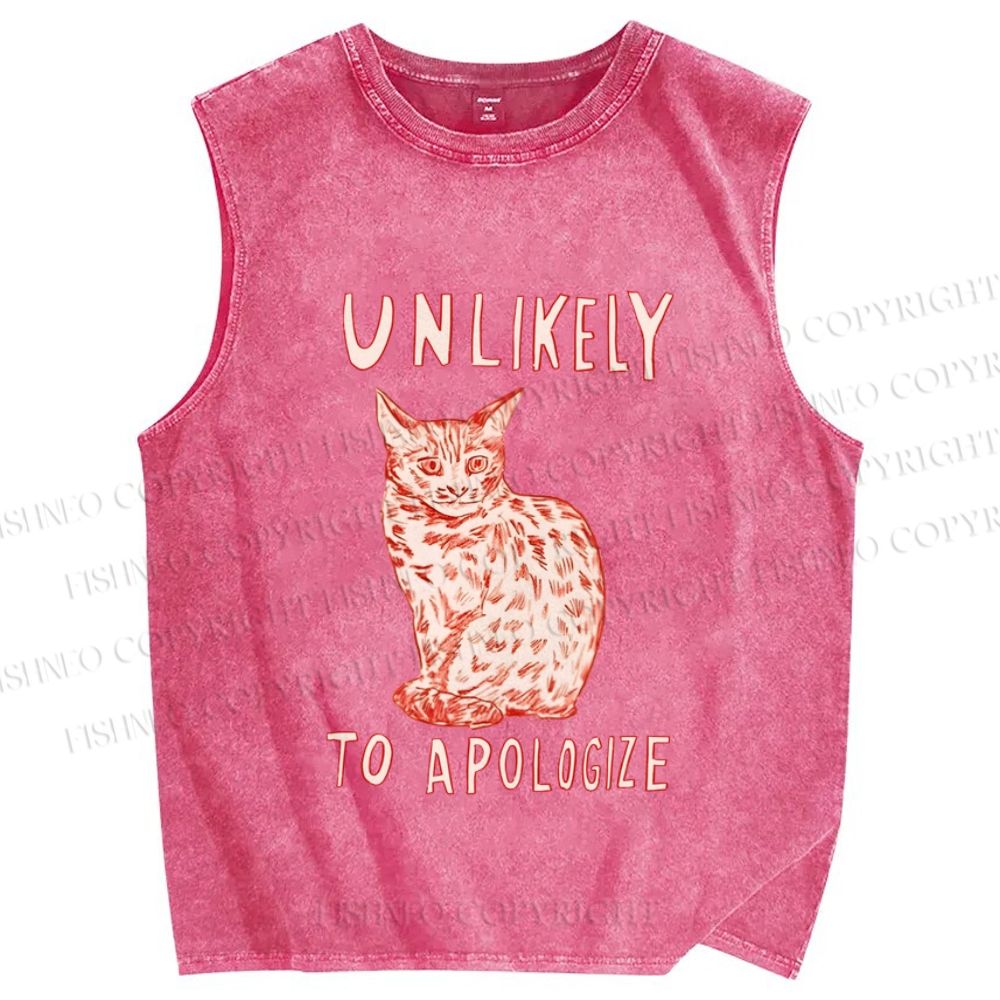 Unisex Unlikely to Apologize Cat Printed Washed Tank Top