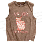 Unisex Unlikely to Apologize Cat Printed Washed Tank Top