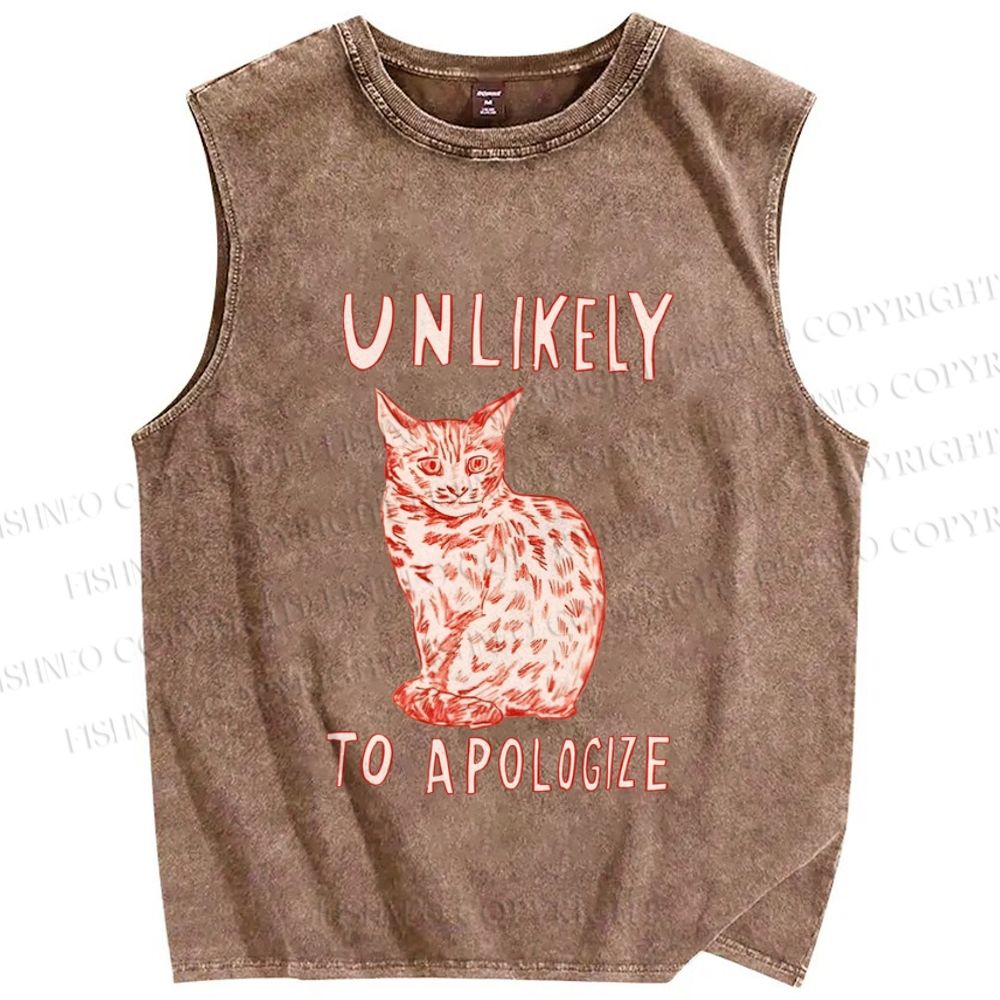Unisex Unlikely to Apologize Cat Printed Washed Tank Top