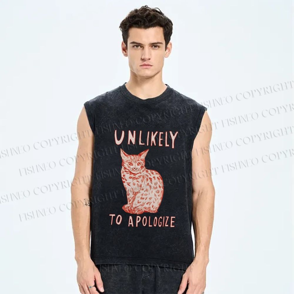 Unisex Unlikely to Apologize Cat Printed Washed Tank Top