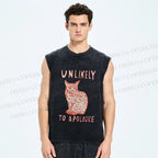 Unisex Unlikely to Apologize Cat Printed Washed Tank Top