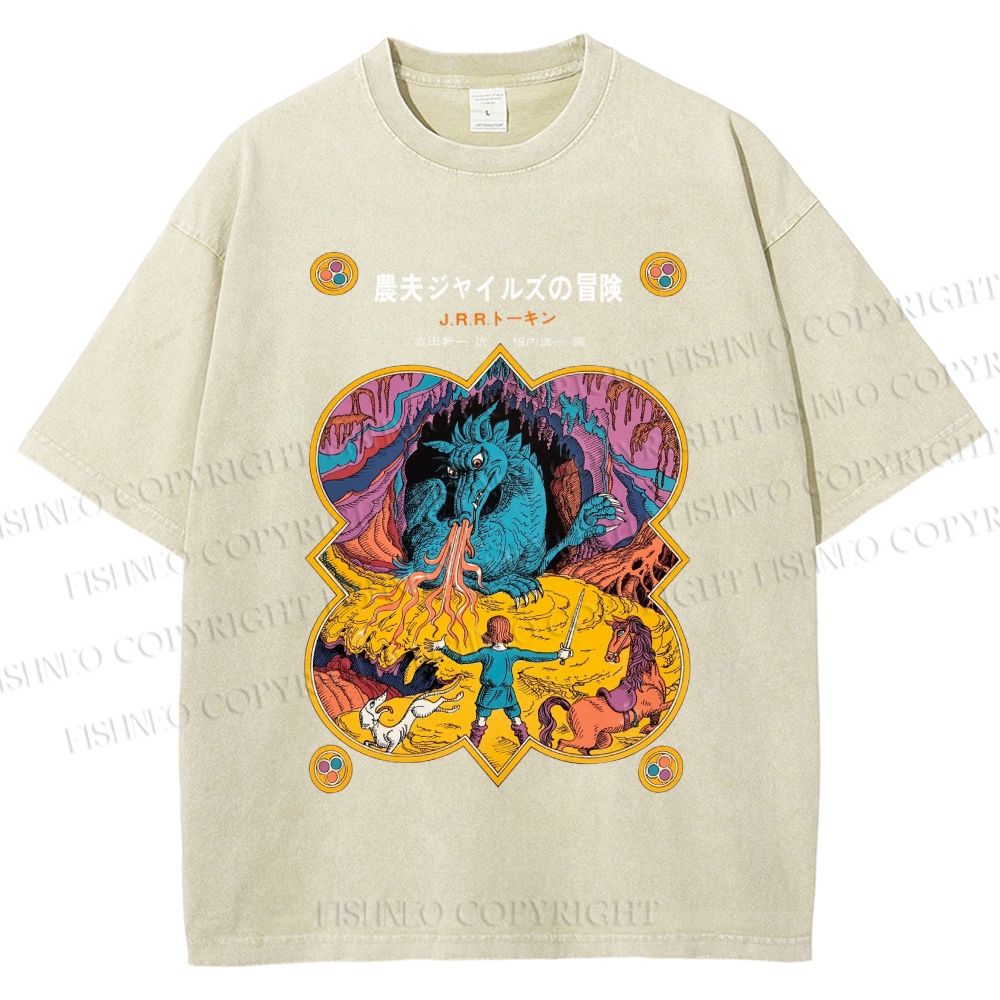 Unisex Japanese Tolkien LOTR Hobbit Printed Washed Tee
