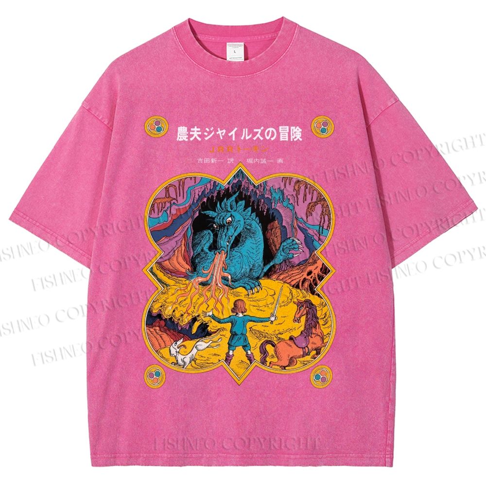 Unisex Japanese Tolkien LOTR Hobbit Printed Washed Tee