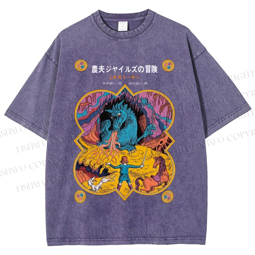 Unisex Japanese Tolkien LOTR Hobbit Printed Washed Tee