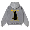 Black Cat Vintage Washed Cotton Back Art Hoodie