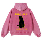 Black Cat Vintage Washed Cotton Back Art Hoodie