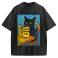 Black Cat Reading Funny Vintage Washed T-shirt