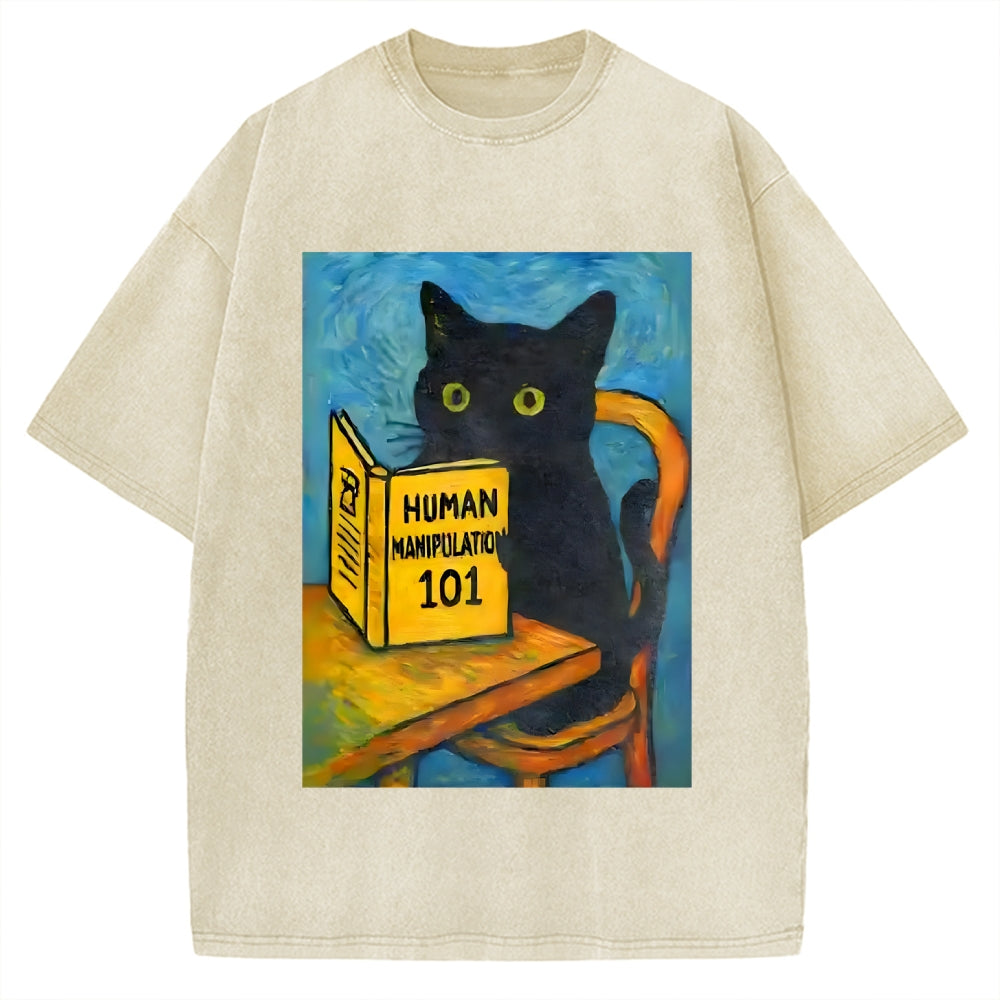 Black Cat Reading Funny Vintage Washed T-shirt