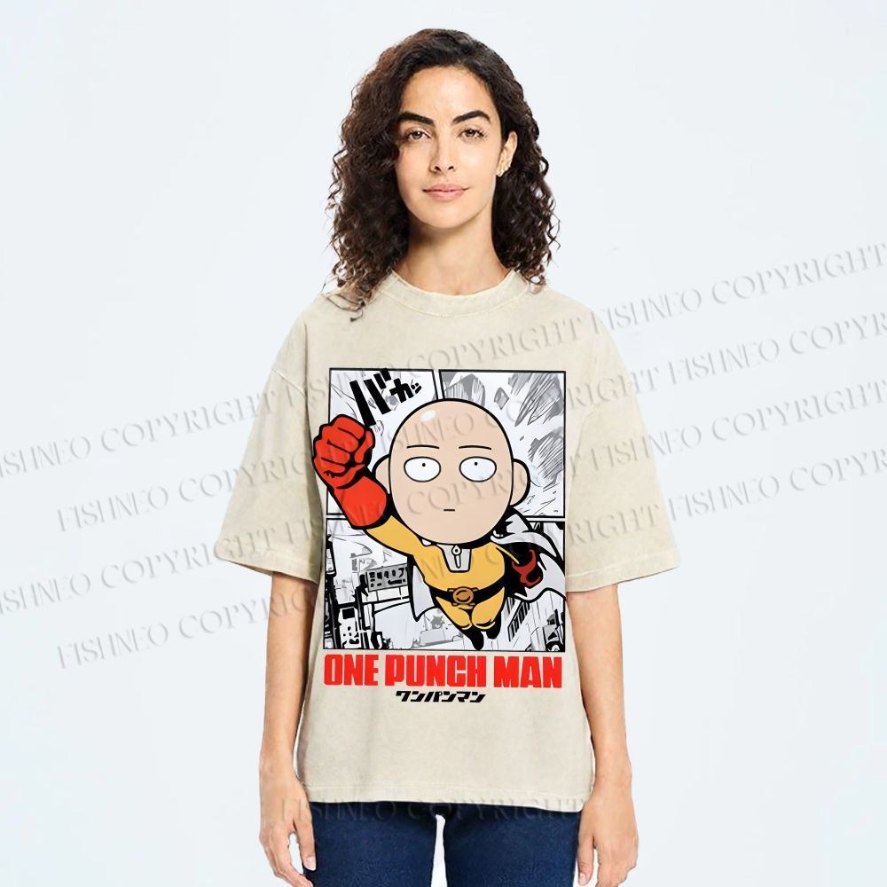Unisex One Punch Man Printed Washed Tee