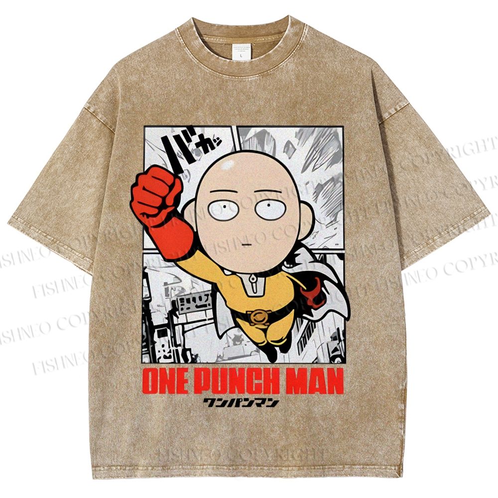 Unisex One Punch Man Printed Washed Tee