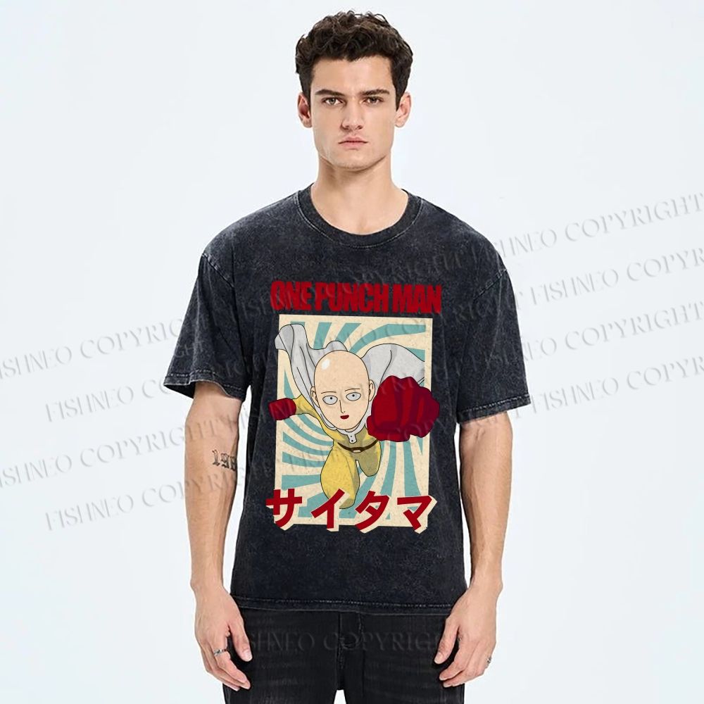 Unisex One Punch Man Printed Washed Tee