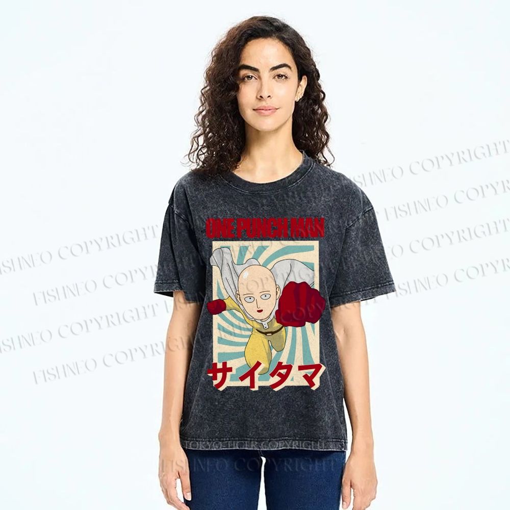 Unisex One Punch Man Printed Washed Tee