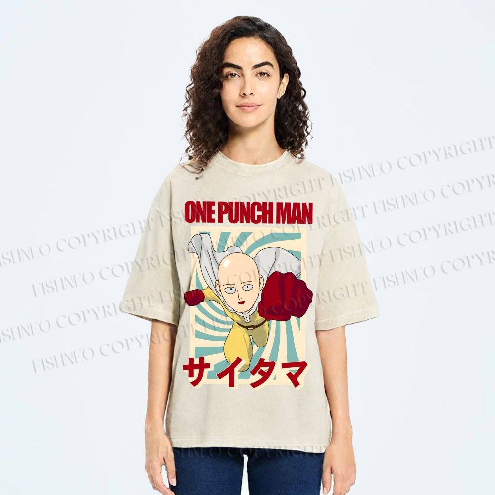 Unisex One Punch Man Printed Washed Tee