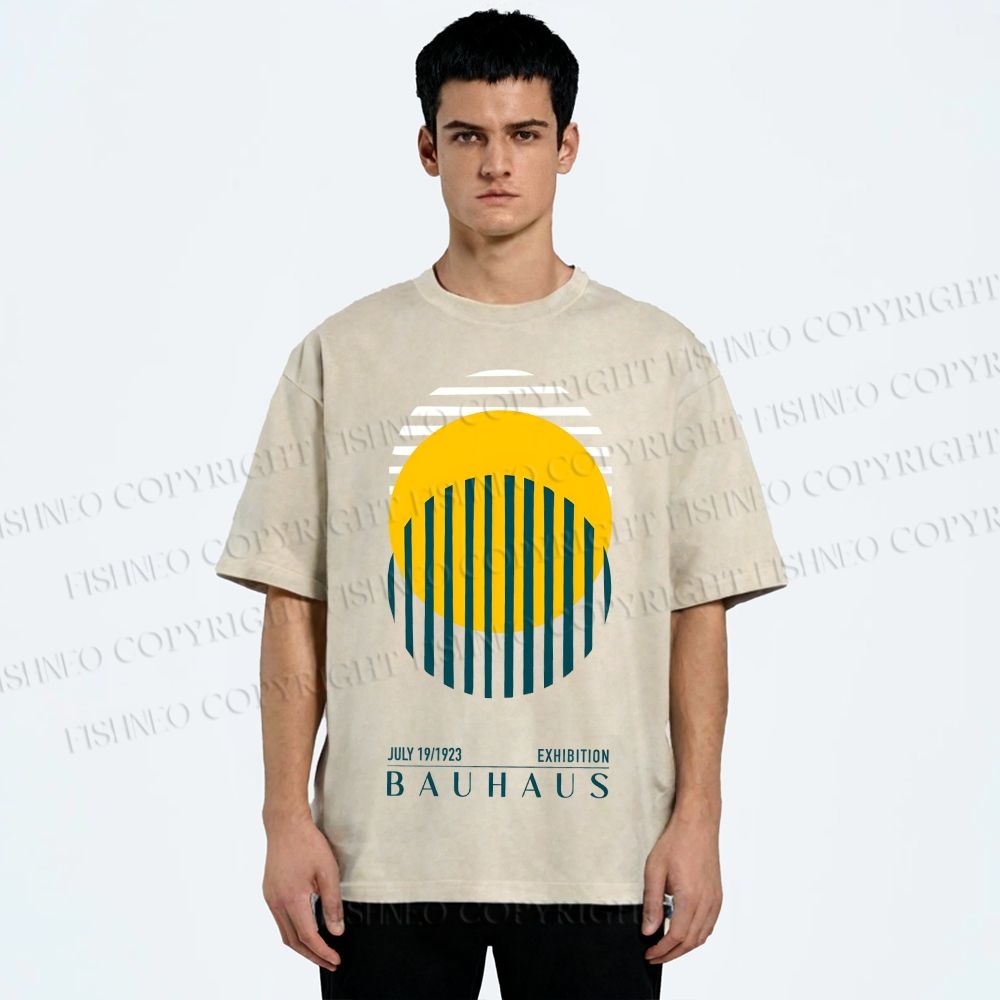 Unisex Bauhaus Geometric Circle Printed Washed Tee