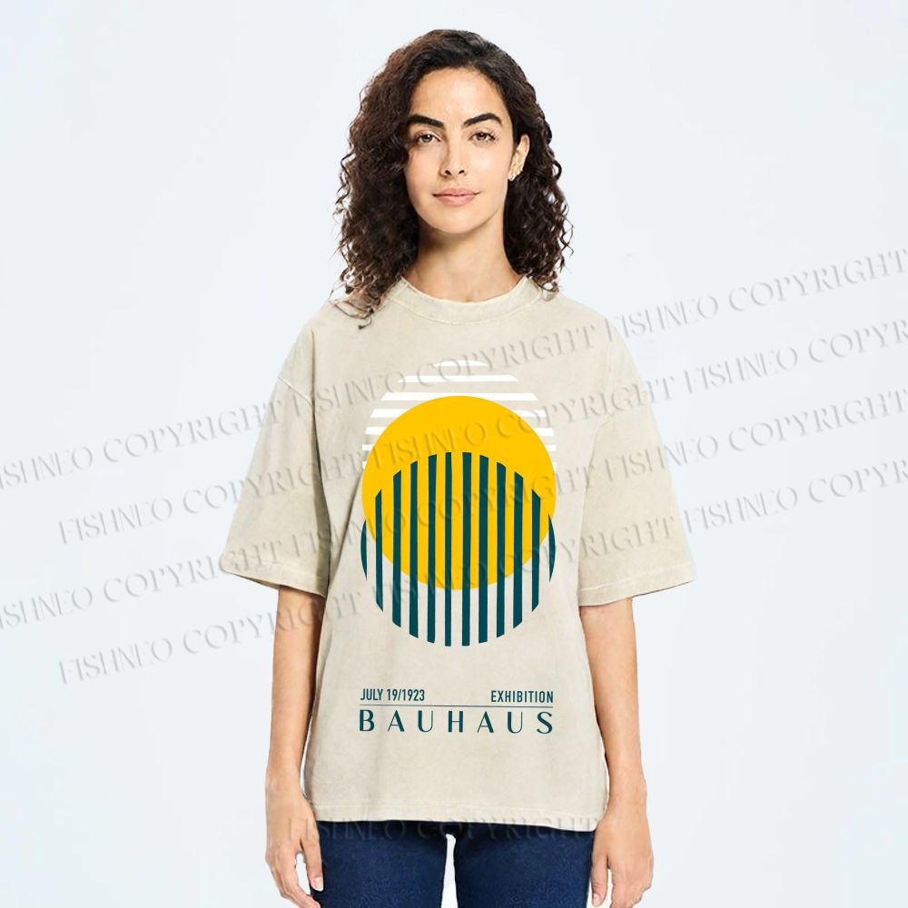 Unisex Bauhaus Geometric Circle Printed Washed Tee
