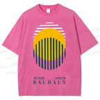Unisex Bauhaus Geometric Circle Printed Washed Tee