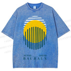 Unisex Bauhaus Geometric Circle Printed Washed Tee