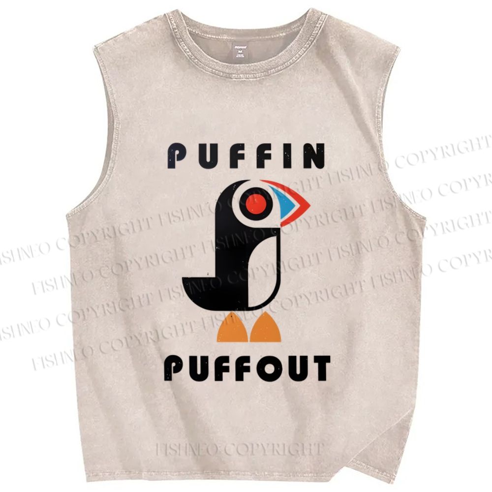 Unisex Geometric Bird Printed Washed Tank Top