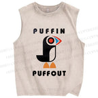 Unisex Geometric Bird Printed Washed Tank Top