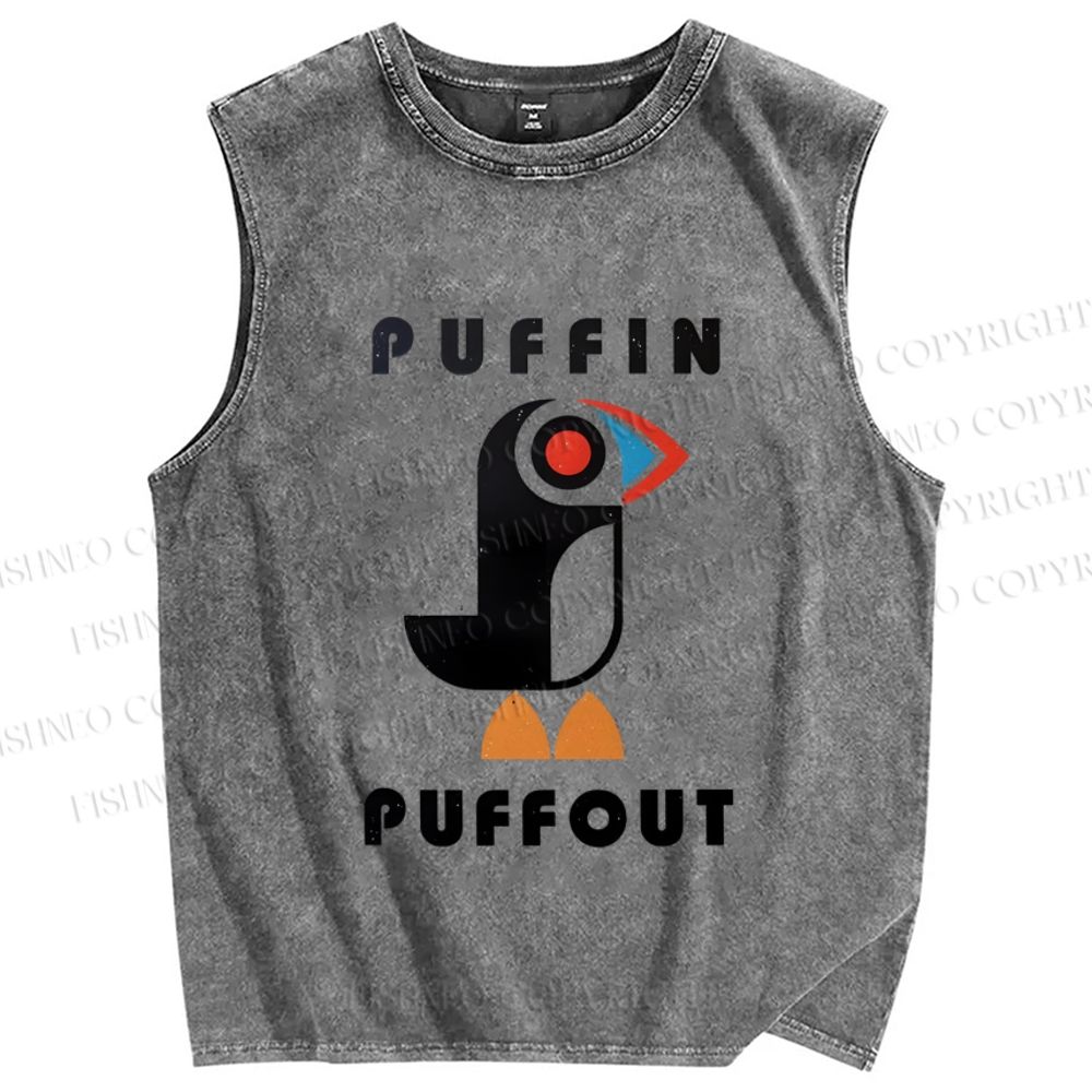Unisex Geometric Bird Printed Washed Tank Top
