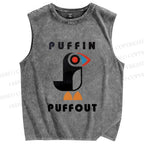 Unisex Geometric Bird Printed Washed Tank Top