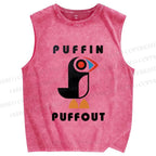 Unisex Geometric Bird Printed Washed Tank Top