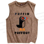 Unisex Geometric Bird Printed Washed Tank Top