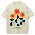 Unisex Bauhaus Geometric Flowers Printed Washed Tee
