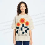 Unisex Bauhaus Geometric Flowers Printed Washed Tee