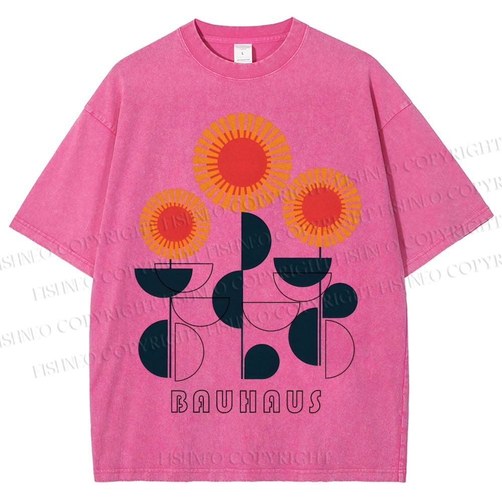 Unisex Bauhaus Geometric Flowers Printed Washed Tee