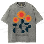 Unisex Bauhaus Geometric Flowers Printed Washed Tee