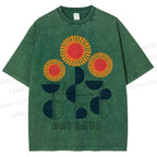 Unisex Bauhaus Geometric Flowers Printed Washed Tee