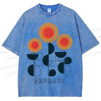 Unisex Bauhaus Geometric Flowers Printed Washed Tee