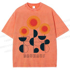 Unisex Bauhaus Geometric Flowers Printed Washed Tee