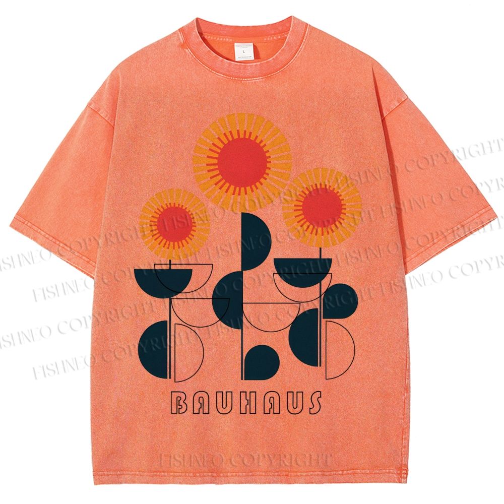 Unisex Bauhaus Geometric Flowers Printed Washed Tee