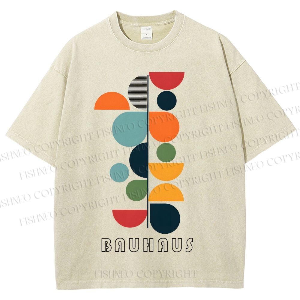 Unisex Bauhaus Colored Geometry Printed Washed Tee