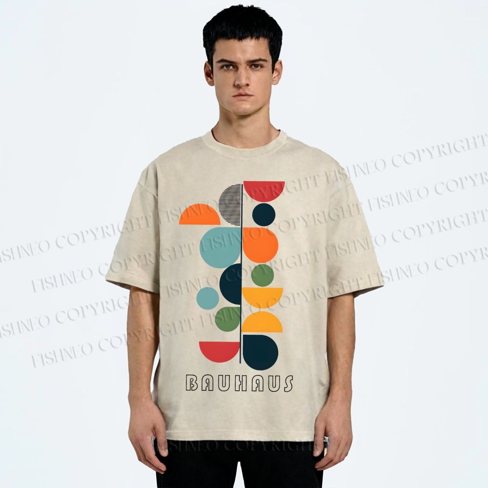 Unisex Bauhaus Colored Geometry Printed Washed Tee