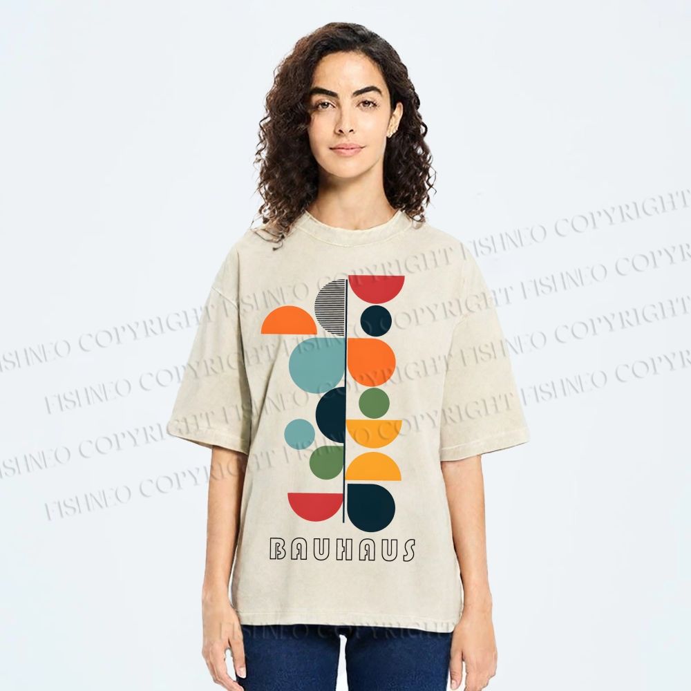 Unisex Bauhaus Colored Geometry Printed Washed Tee