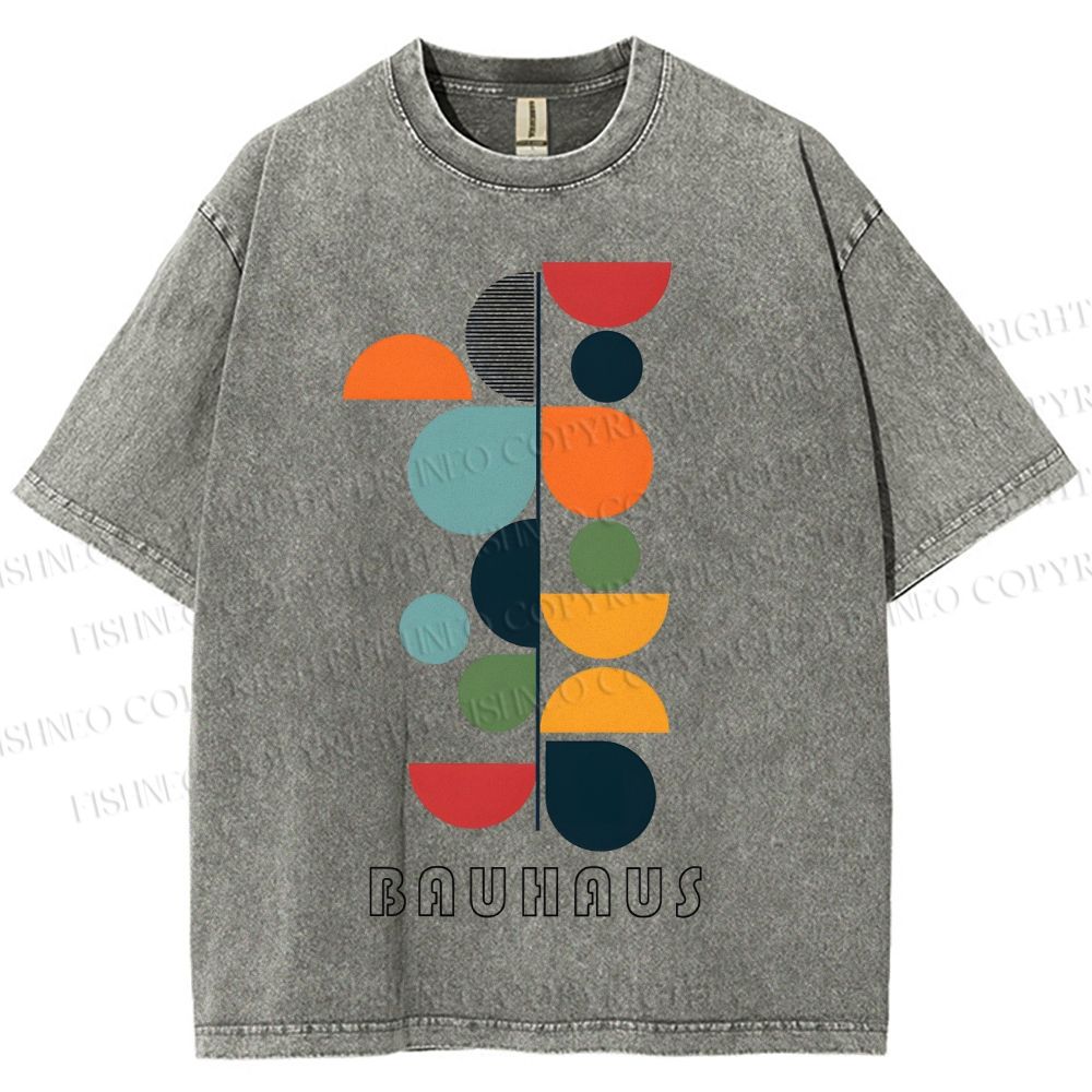 Unisex Bauhaus Colored Geometry Printed Washed Tee