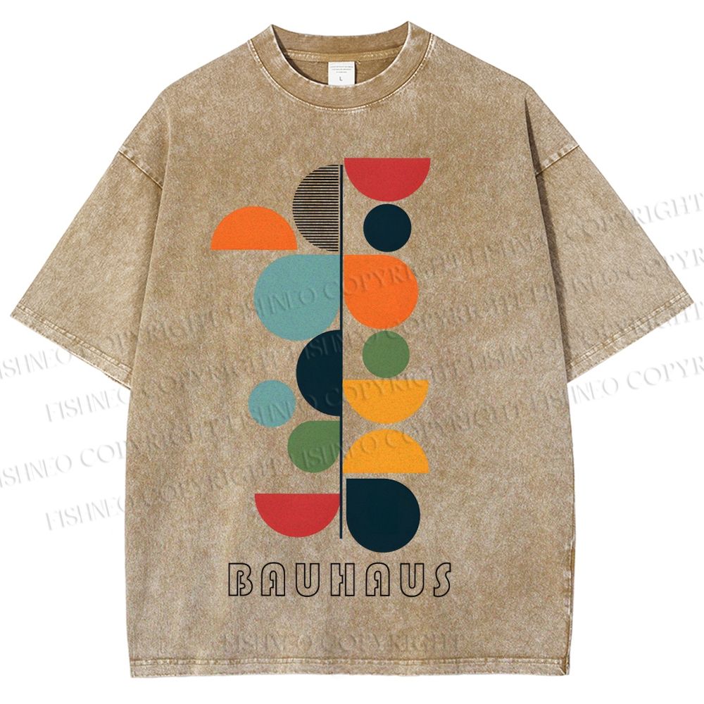 Unisex Bauhaus Colored Geometry Printed Washed Tee