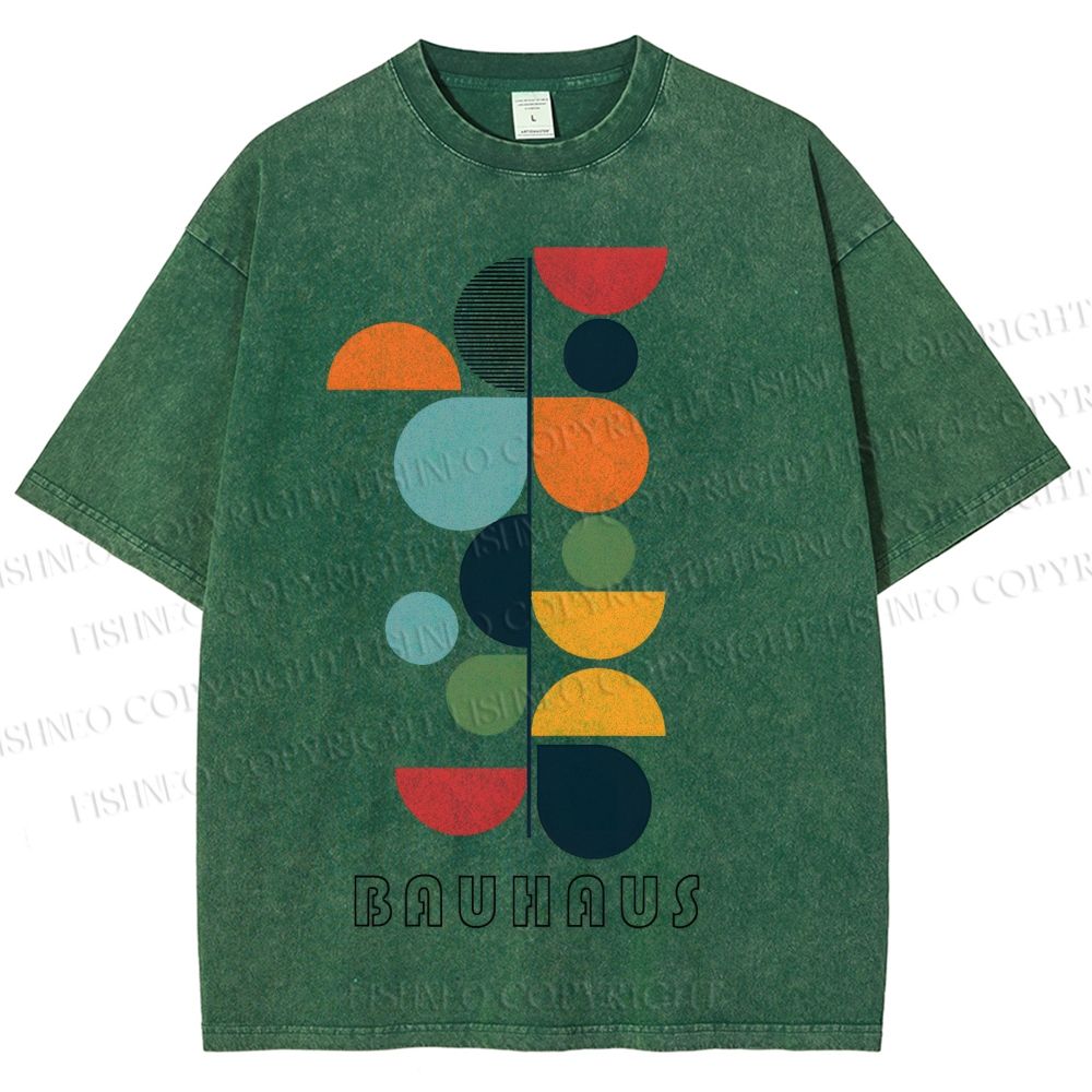 Unisex Bauhaus Colored Geometry Printed Washed Tee